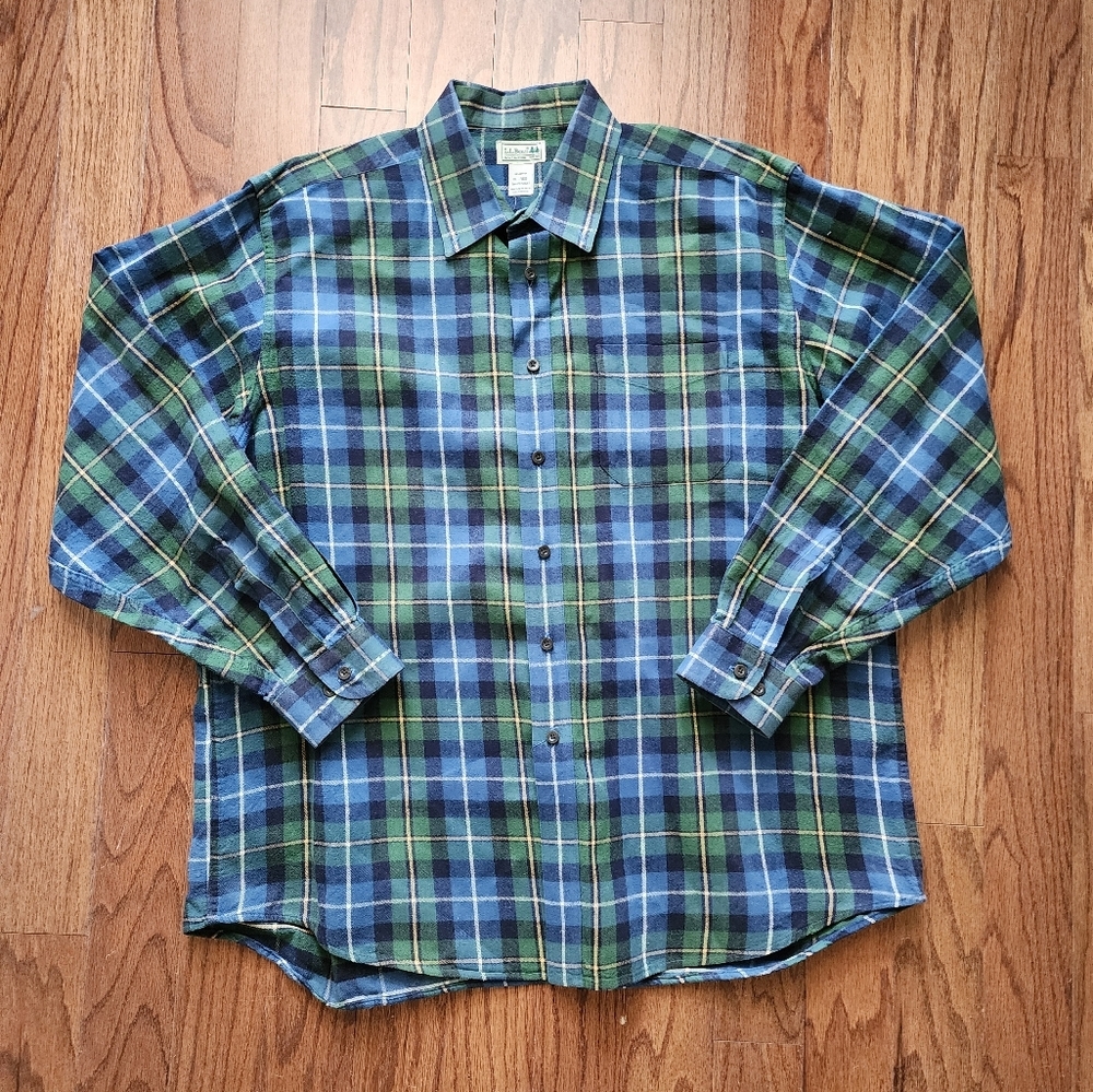 L.L. Bean Men's XLReg Plaid Flannel Bottom Down Casual Long Sleeve Shirt